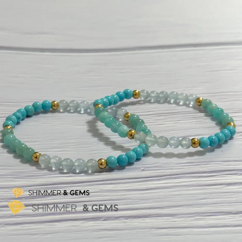 Throat Chakra Communication Remedy Bracelet 4mm with stainless steel beads (Turquoise Amazonite & Aquamarine)