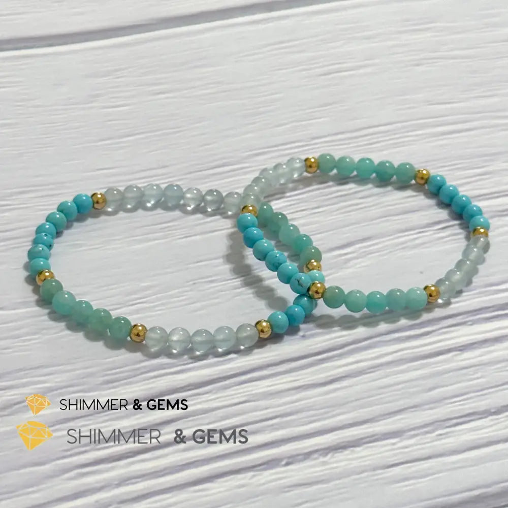 Throat Chakra Communication Remedy Bracelet 4mm with stainless steel beads (Turquoise Amazonite & Aquamarine)