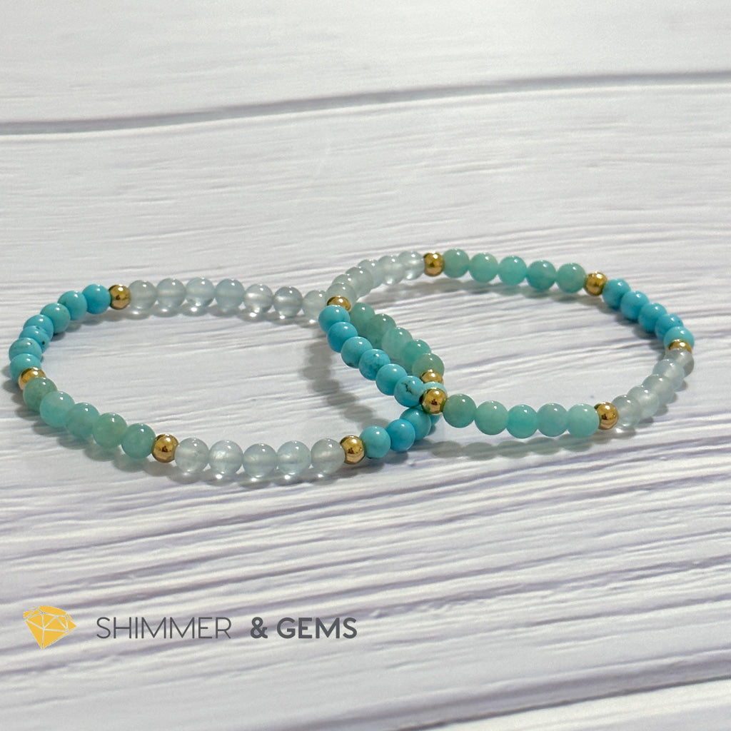 Throat Chakra Communication Remedy Bracelet 4mm with stainless steel beads (Turquoise, Amazonite & Aquamarine)