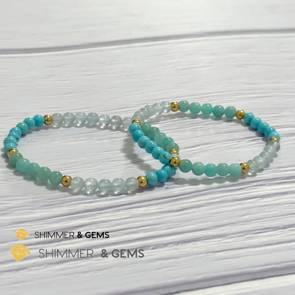 Throat Chakra Communication Remedy Bracelet 4mm with stainless steel beads (Turquoise Amazonite & Aquamarine)