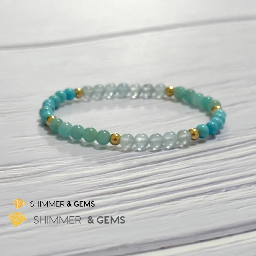 Throat Chakra Communication Remedy Bracelet 4mm with stainless steel beads (Turquoise Amazonite & Aquamarine)