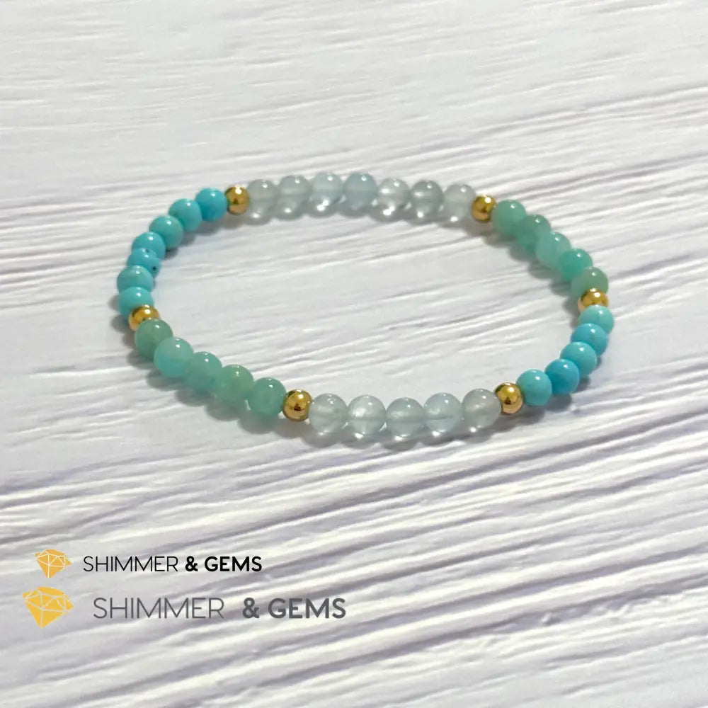 Throat Chakra Communication Remedy Bracelet 4mm with stainless steel beads (Turquoise Amazonite & Aquamarine)