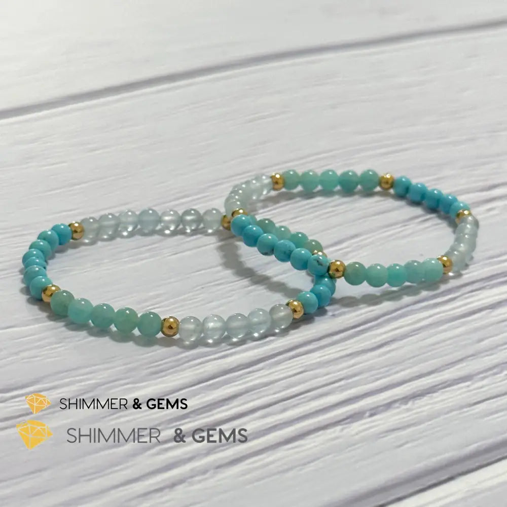 Throat Chakra Communication Remedy Bracelet 4mm with stainless steel beads (Turquoise Amazonite & Aquamarine)