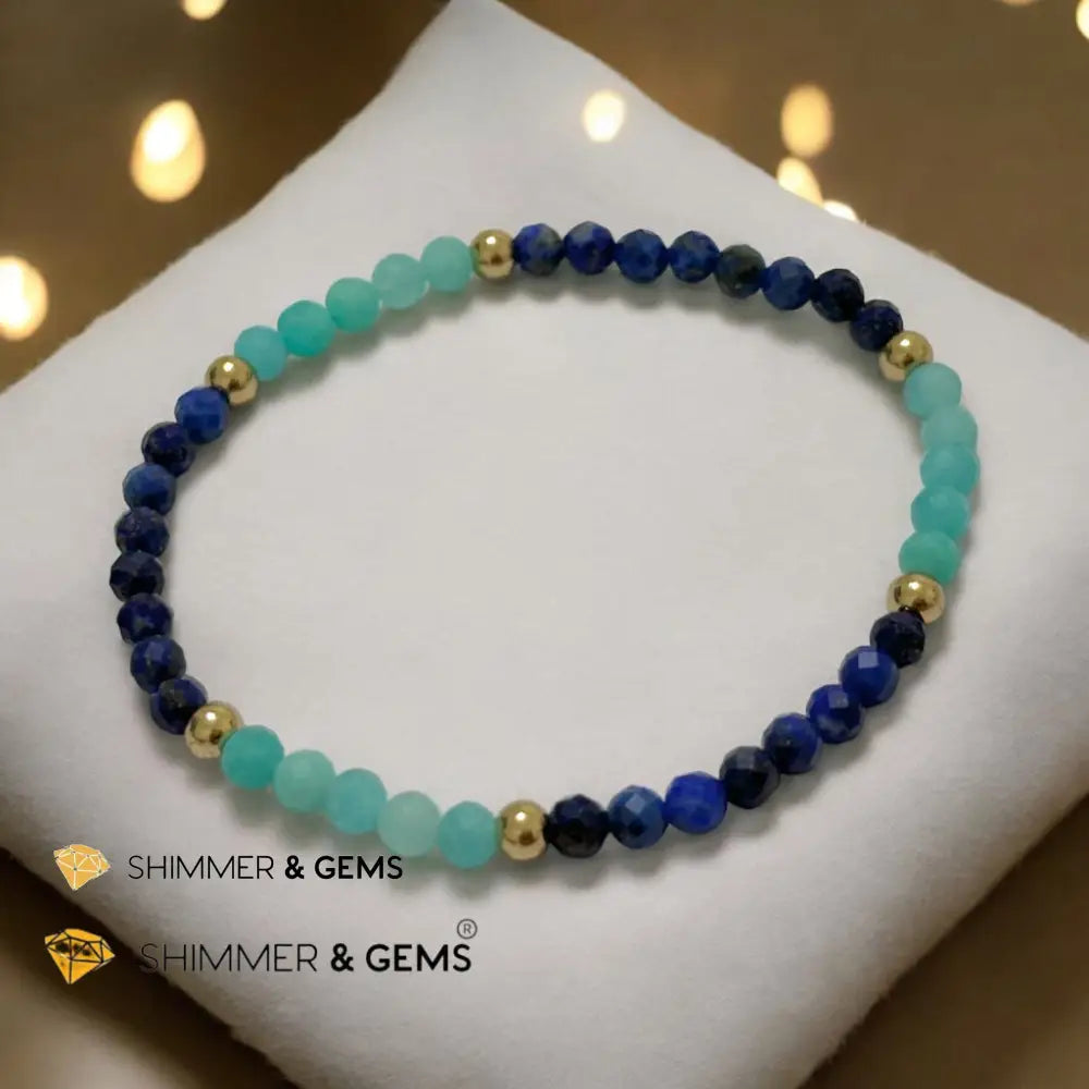 Thyroid Support 4mm Bracelet with Stainless Steel Beads (Amazonite & Lapis) Bracelets