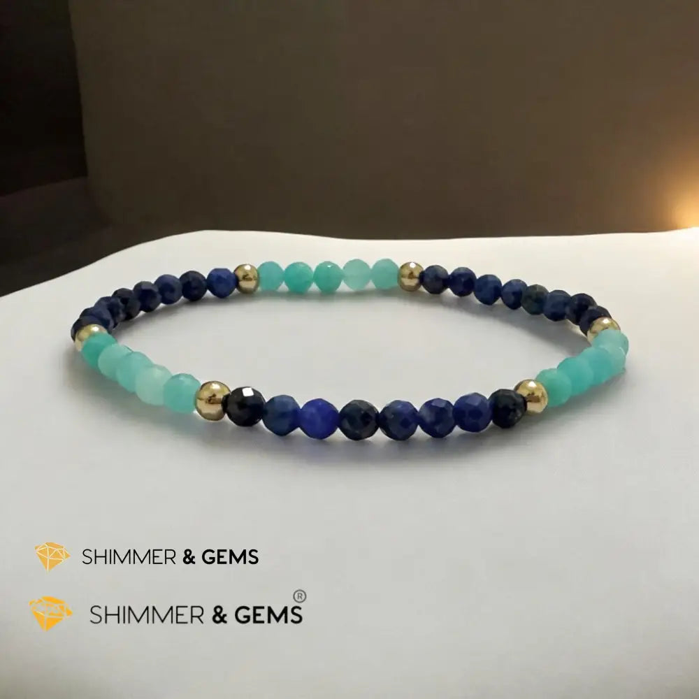 Thyroid Support 4mm Bracelet with Stainless Steel Beads (Amazonite & Lapis) Bracelets