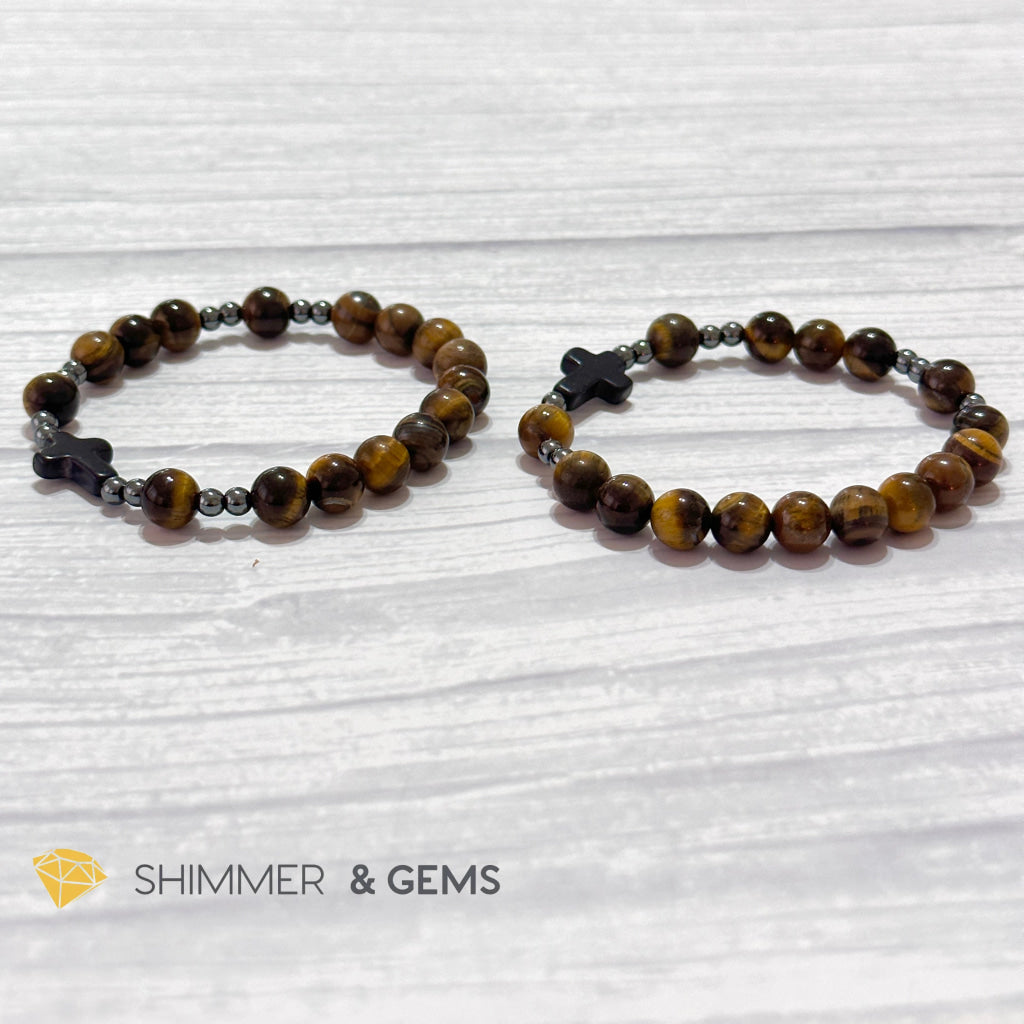 Tiger’s Eye Single Decade Rosary Bracelet (with Hematite)