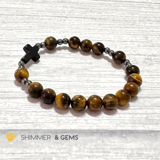 Tiger’s Eye Single Decade Rosary Bracelet (with Hematite)