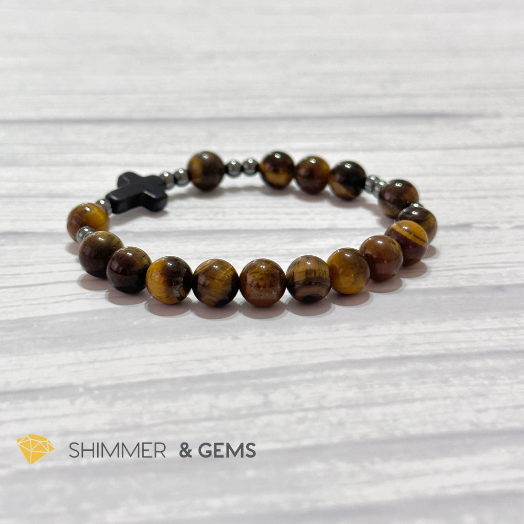 Tiger’s Eye Single Decade Rosary Bracelet (with Hematite)
