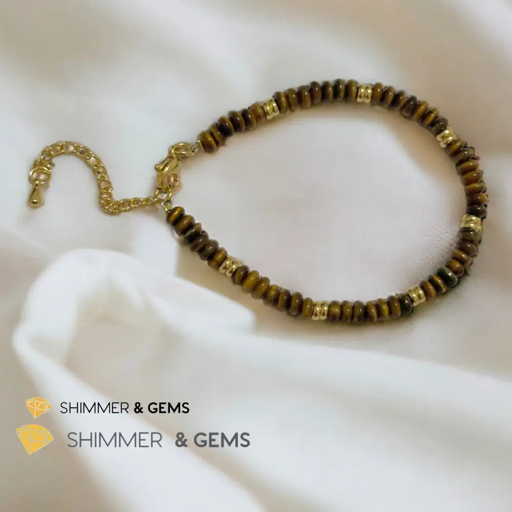 Tiger’s Eye 4mm Rondelle Bracelet with stainless steel chain Adjustable Size (5.5”-8”) Bracelets