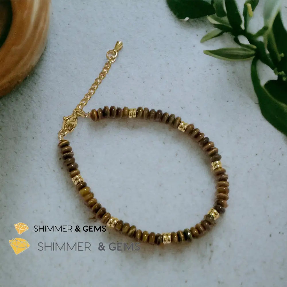Tiger’s Eye 4mm Rondelle Bracelet with stainless steel chain Adjustable Size (5.5”-8”) Bracelets
