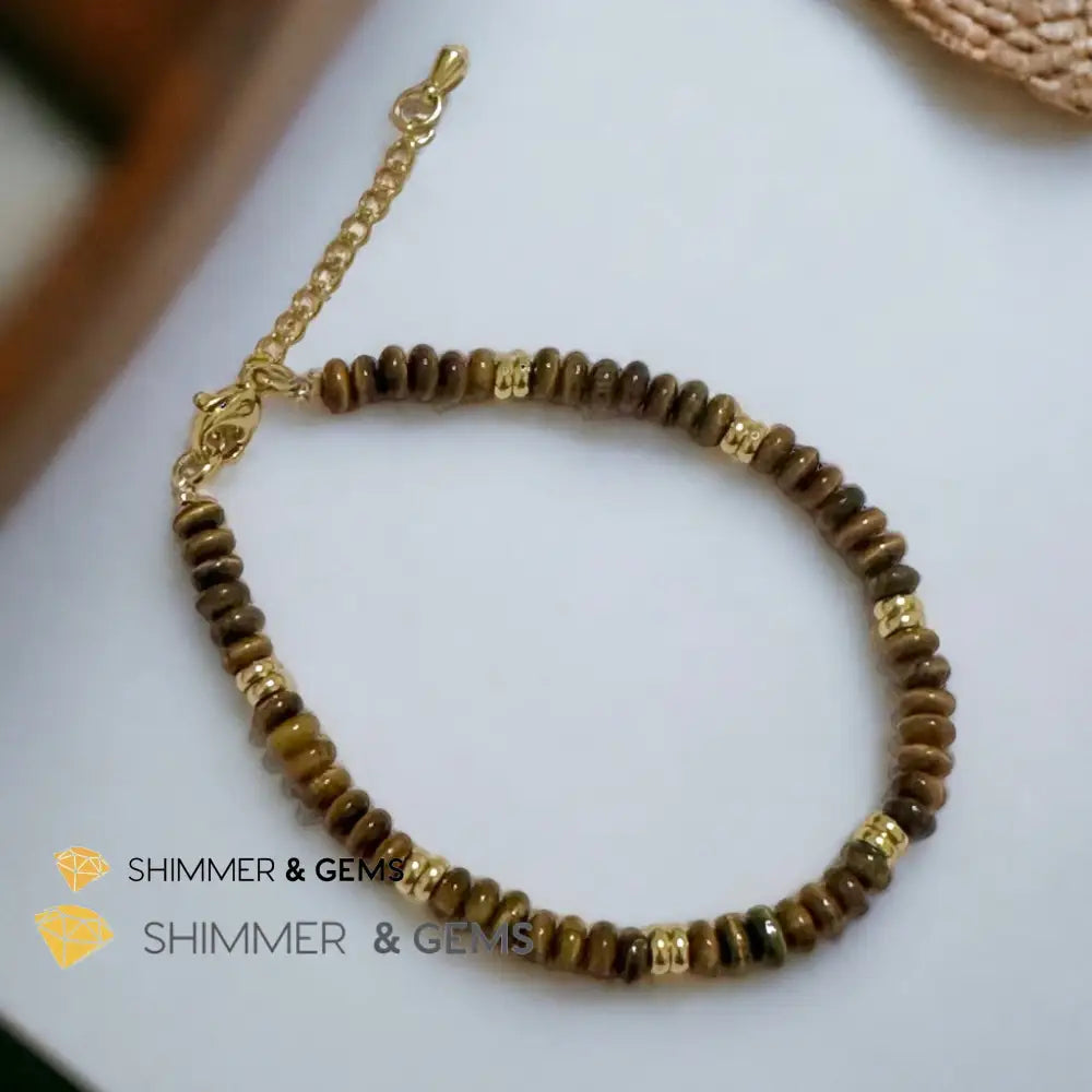 Tiger’s Eye 4mm Rondelle Bracelet with stainless steel chain Adjustable Size (5.5”-8”) Bracelets