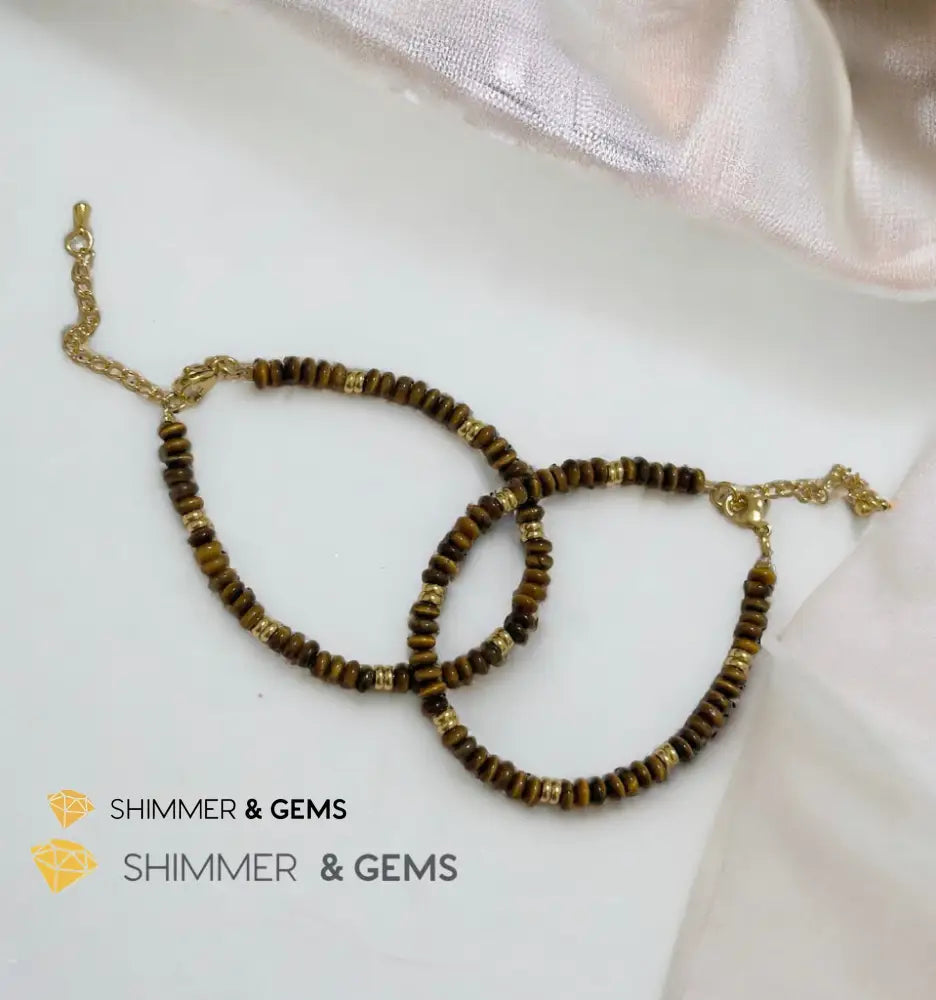 Tiger’s Eye 4mm Rondelle Bracelet with stainless steel chain Adjustable Size (5.5”-8”) Bracelets