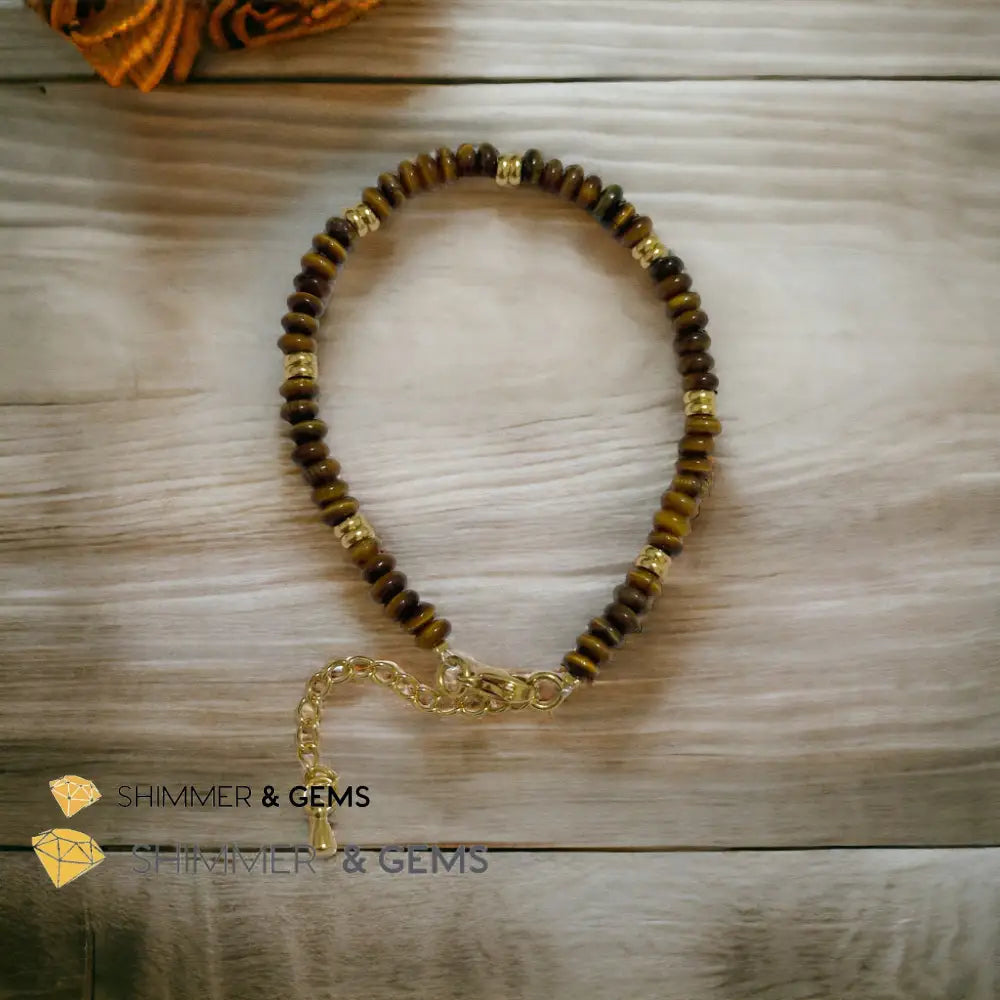 Tiger’s Eye 4mm Rondelle Bracelet with stainless steel chain Adjustable Size (5.5”-8”) Bracelets