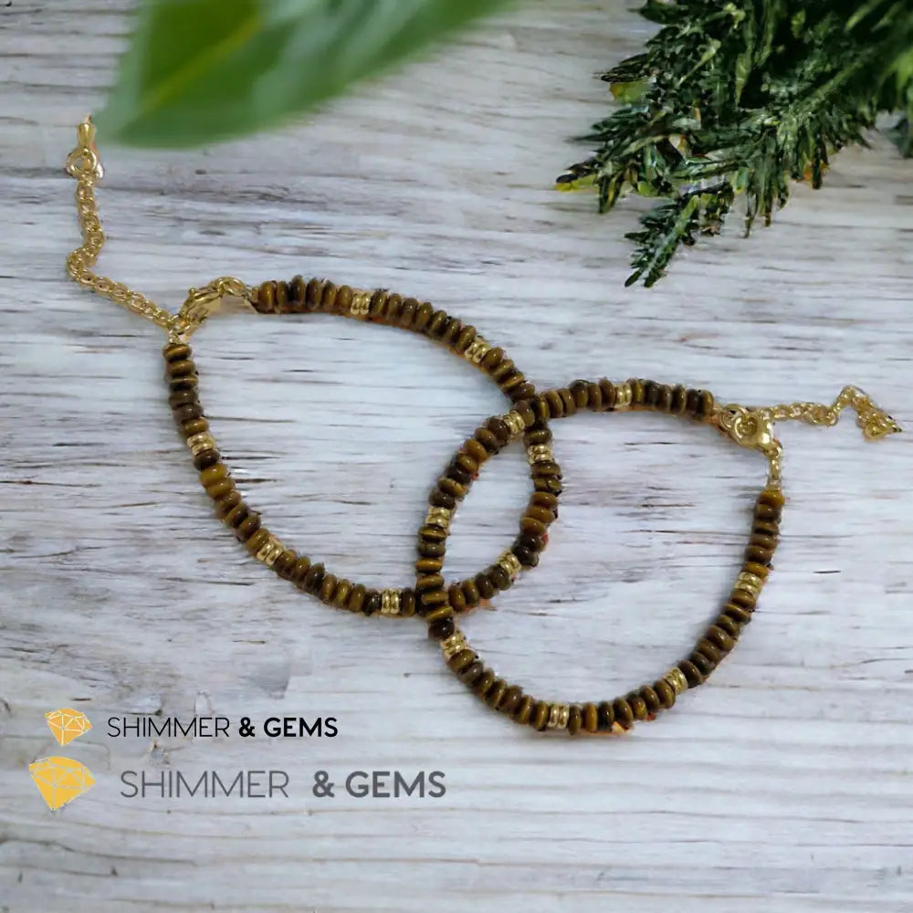 Tiger’s Eye 4mm Rondelle Bracelet with stainless steel chain Adjustable Size (5.5”-8”) Bracelets