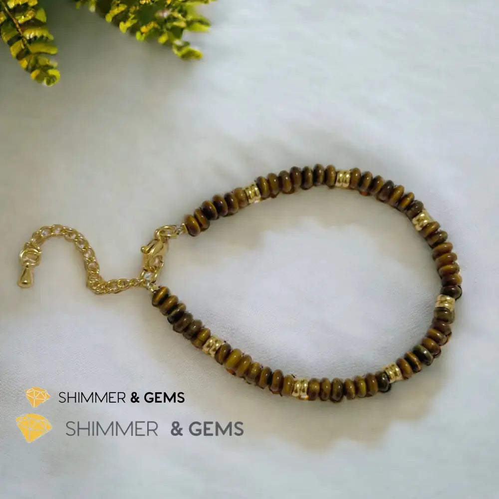 Tiger’s Eye 4mm Rondelle Bracelet with stainless steel chain Adjustable Size (5.5”-8”) Bracelets