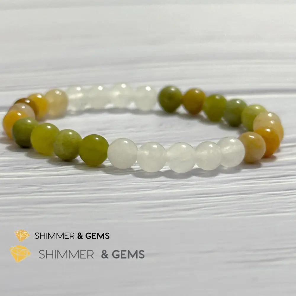 Triple Luck Remedy Bracelet (Three Shades of Jade 6mm White Yellow & Green)