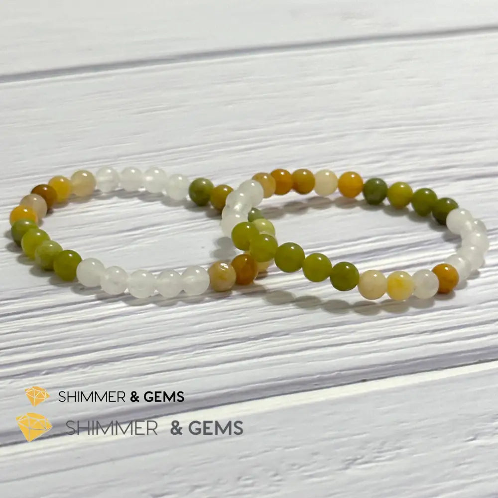 Triple Luck Remedy Bracelet (Three Shades of Jade 6mm White Yellow & Green)