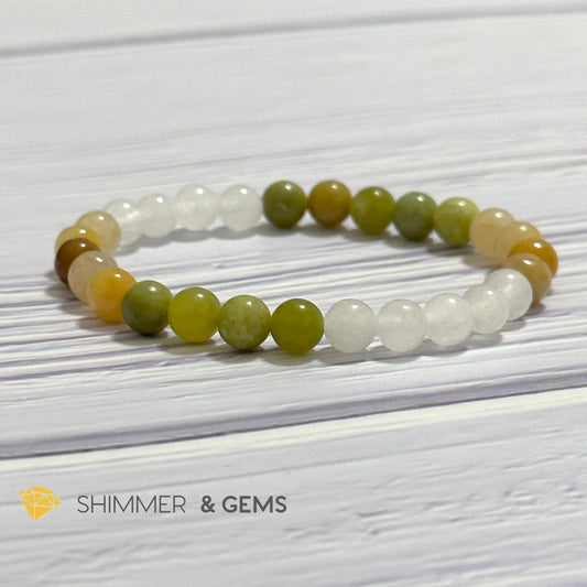 Triple Luck Remedy Bracelet (Three Shades of Jade 6mm White, Yellow & Green)