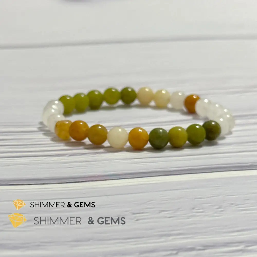Triple Luck Remedy Bracelet (Three Shades of Jade 6mm White Yellow & Green)