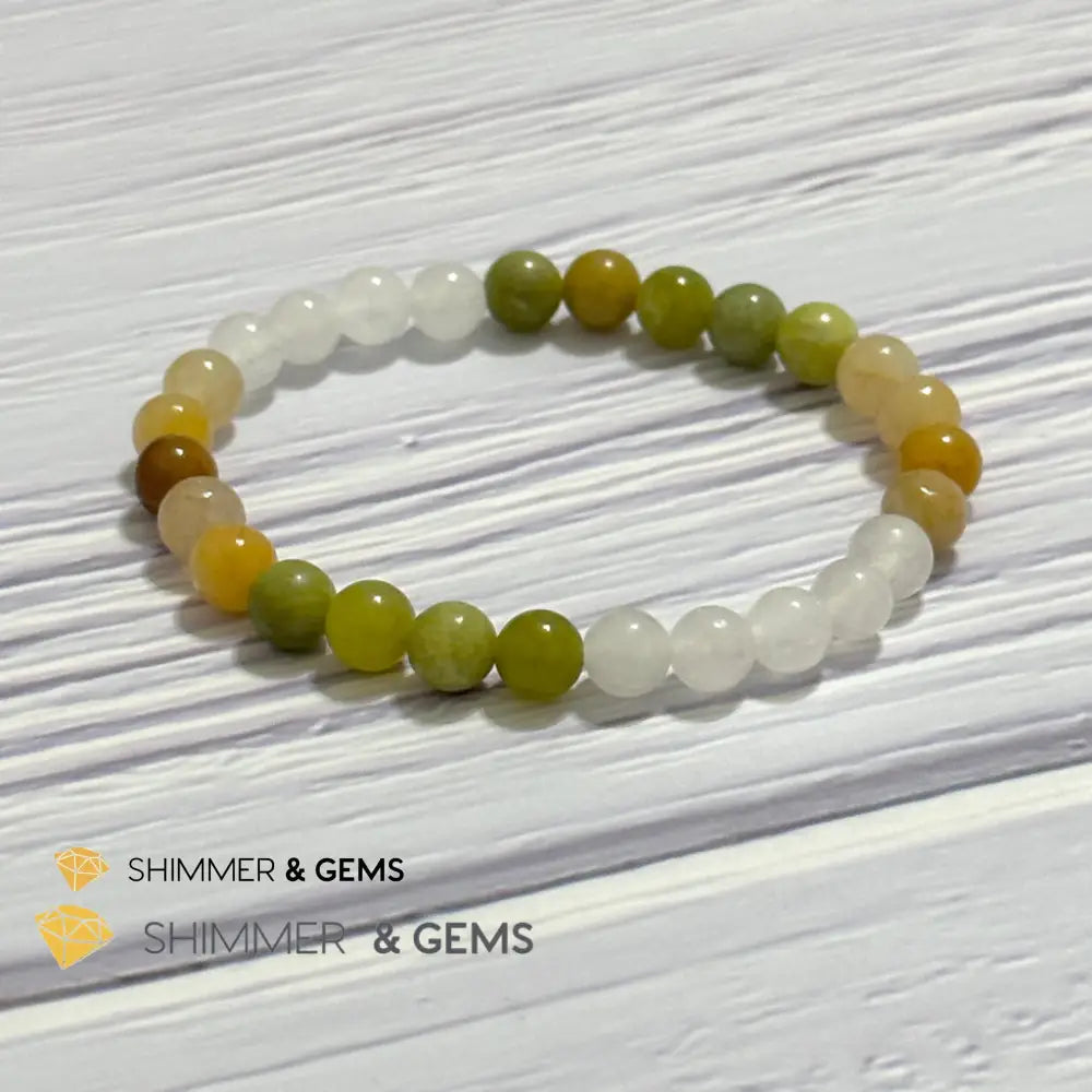 Triple Luck Remedy Bracelet (Three Shades of Jade 6mm White Yellow & Green)