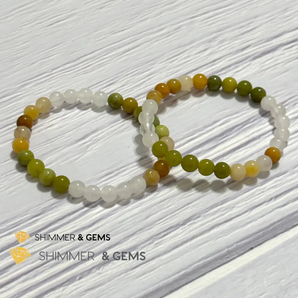 Triple Luck Remedy Bracelet (Three Shades of Jade 6mm White Yellow & Green)