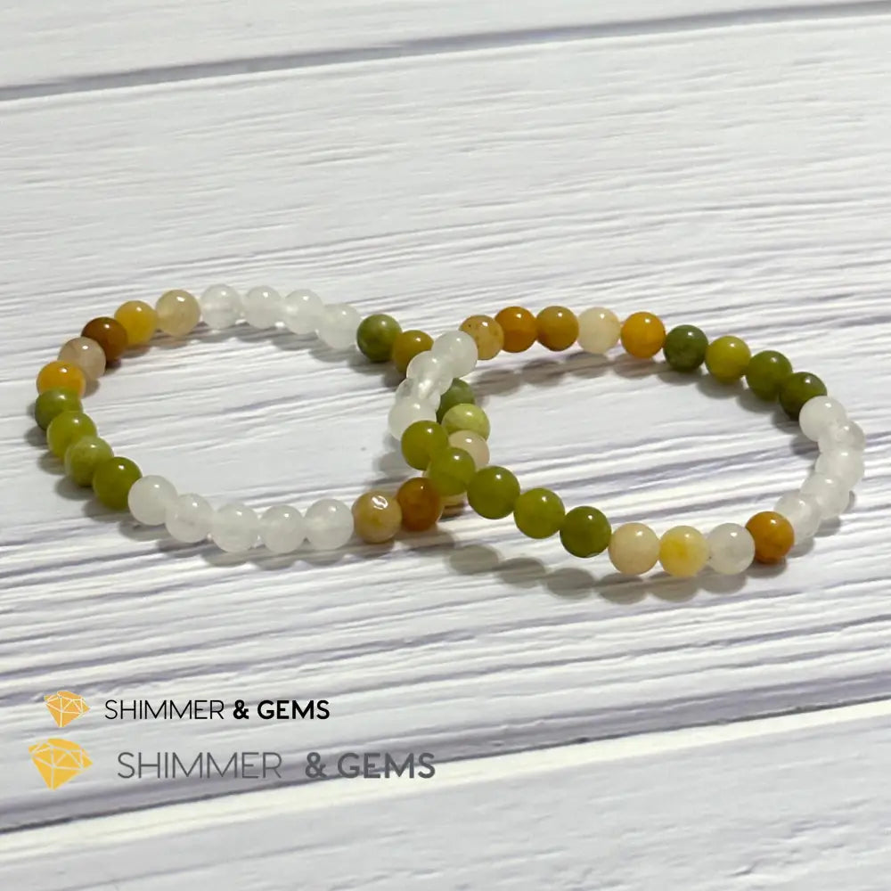 Triple Luck Remedy Bracelet (Three Shades of Jade 6mm White Yellow & Green)