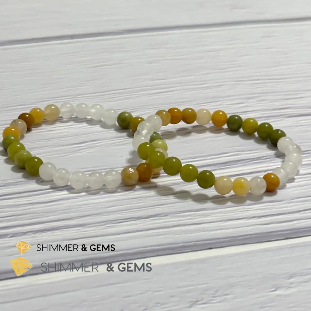 Triple Luck Remedy Bracelet (Three Shades of Jade 6mm White Yellow & Green)
