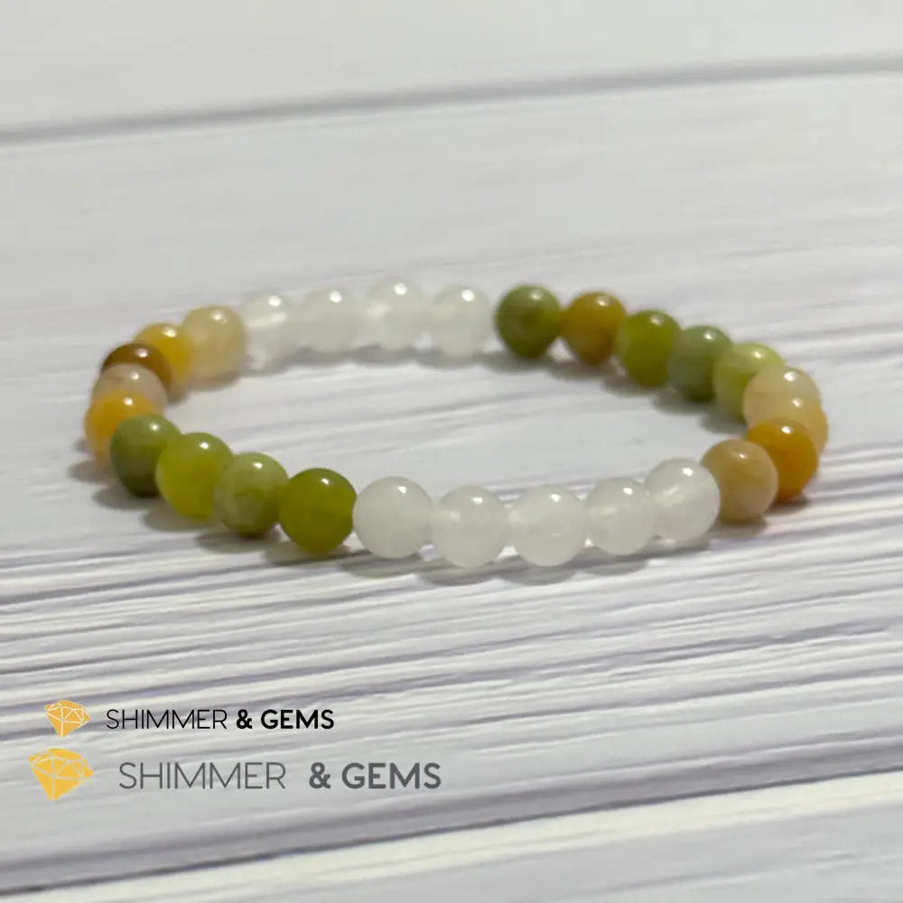 Triple Luck Remedy Bracelet (Three Shades of Jade 6mm White Yellow & Green)