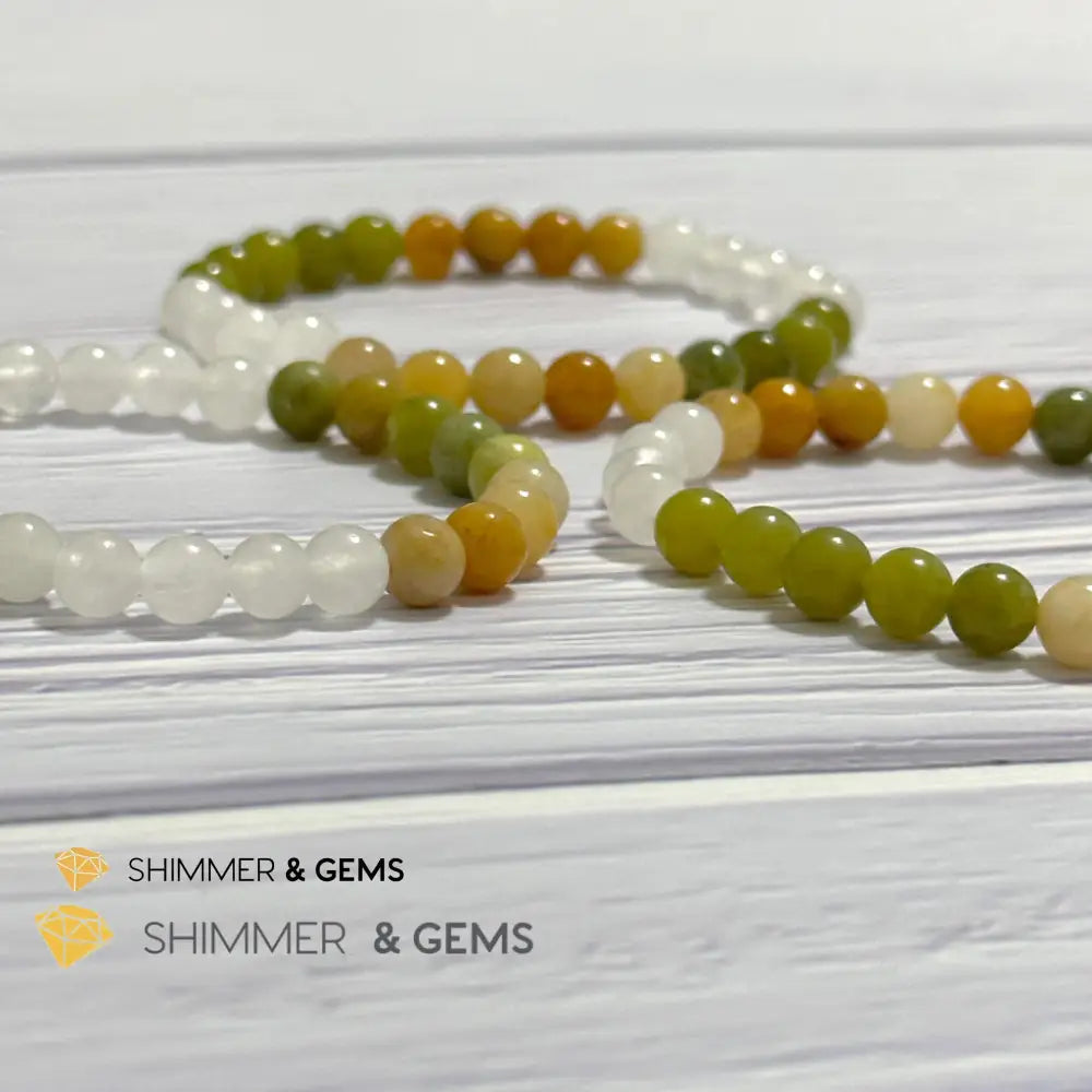 Triple Luck Remedy Bracelet (Three Shades of Jade 6mm White Yellow & Green)