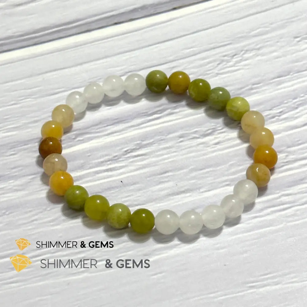 Triple Luck Remedy Bracelet (Three Shades of Jade 6mm White Yellow & Green)