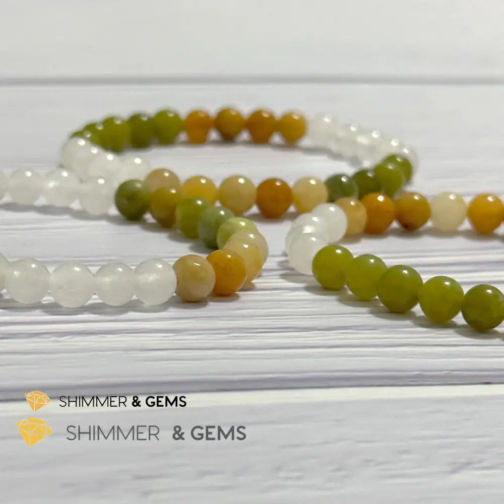 Triple Luck Remedy Bracelet (Three Shades of Jade 6mm White Yellow & Green)