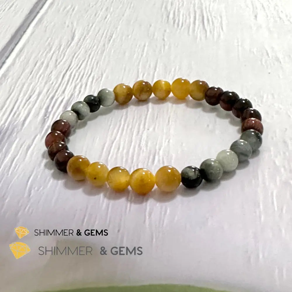 Triple Power Red Blue & Golden Tiger’s Eye Bracelet 6mm