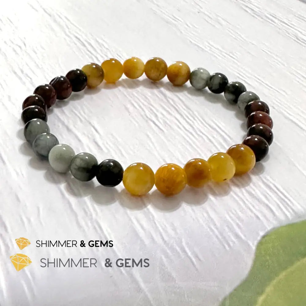 Triple Power Red Blue & Golden Tiger’s Eye Bracelet 6mm 5.5”