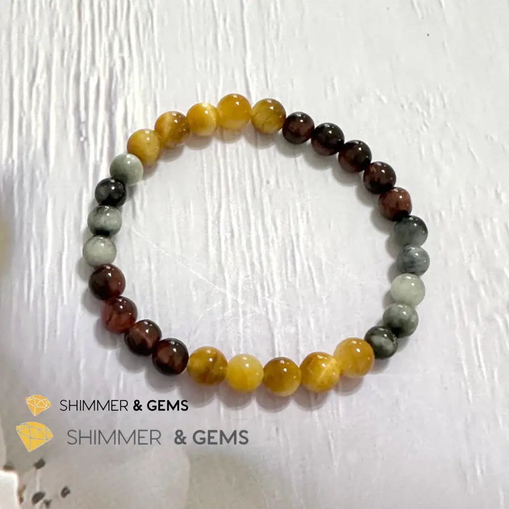 Triple Power Red Blue & Golden Tiger’s Eye Bracelet 6mm