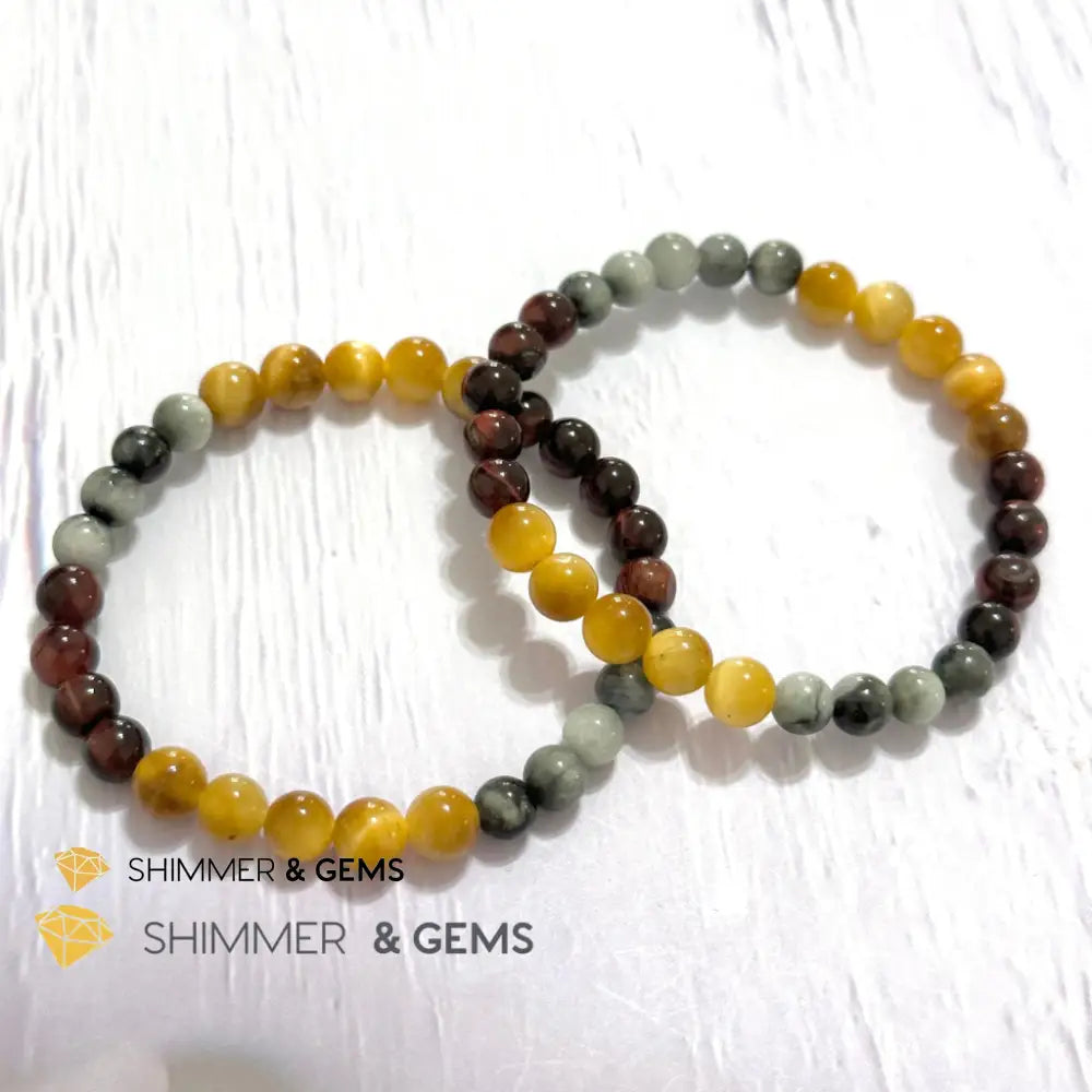 Triple Power Red Blue & Golden Tiger’s Eye Bracelet 6mm
