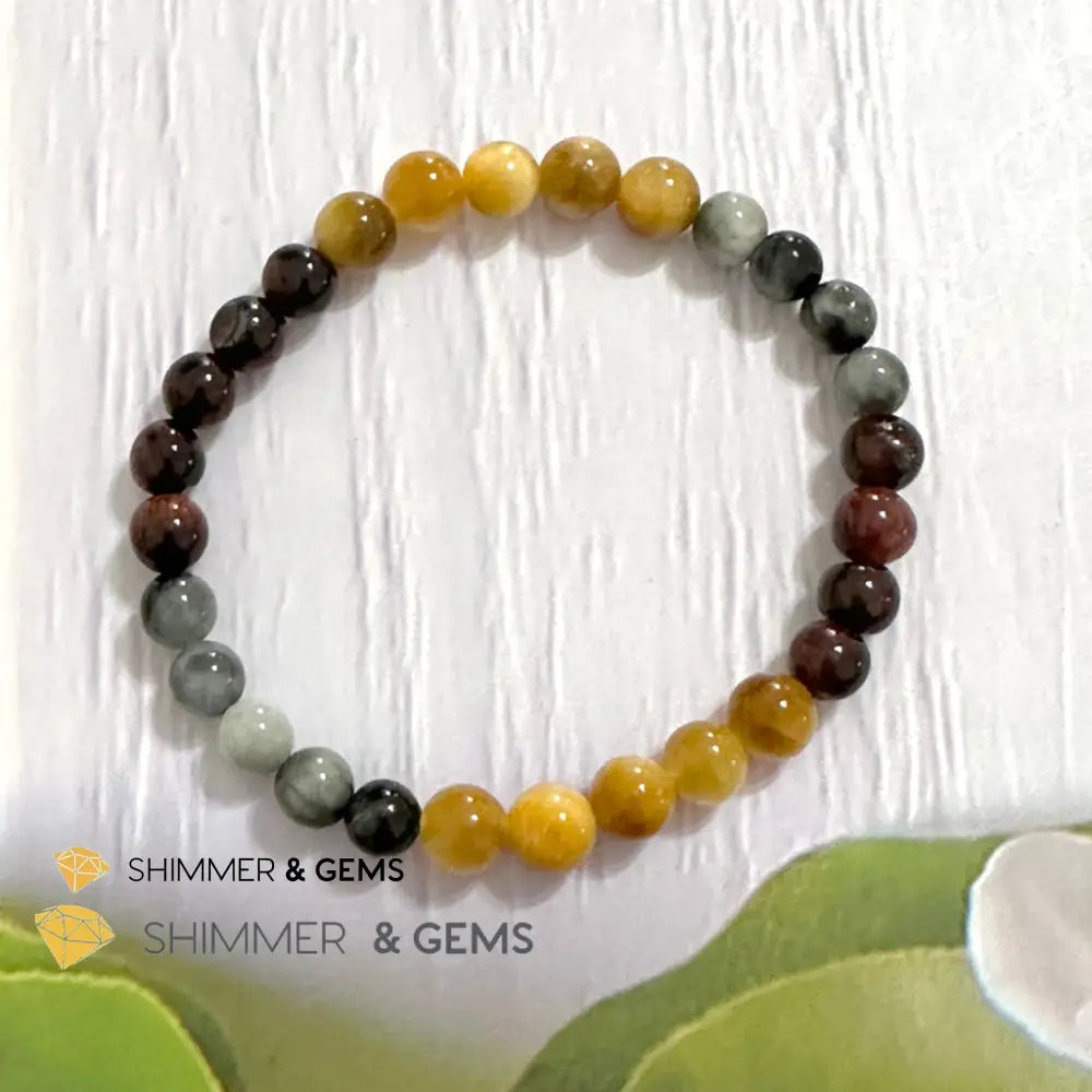 Triple Power Red Blue & Golden Tiger’s Eye Bracelet 6mm