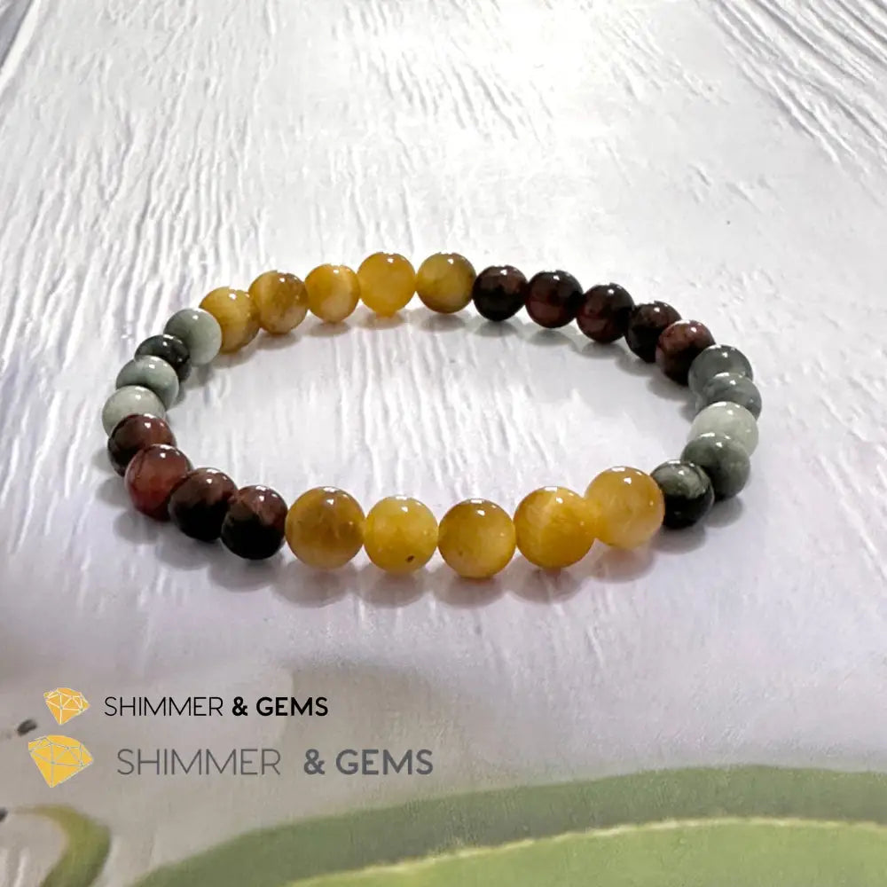 Triple Power Red Blue & Golden Tiger’s Eye Bracelet 6mm