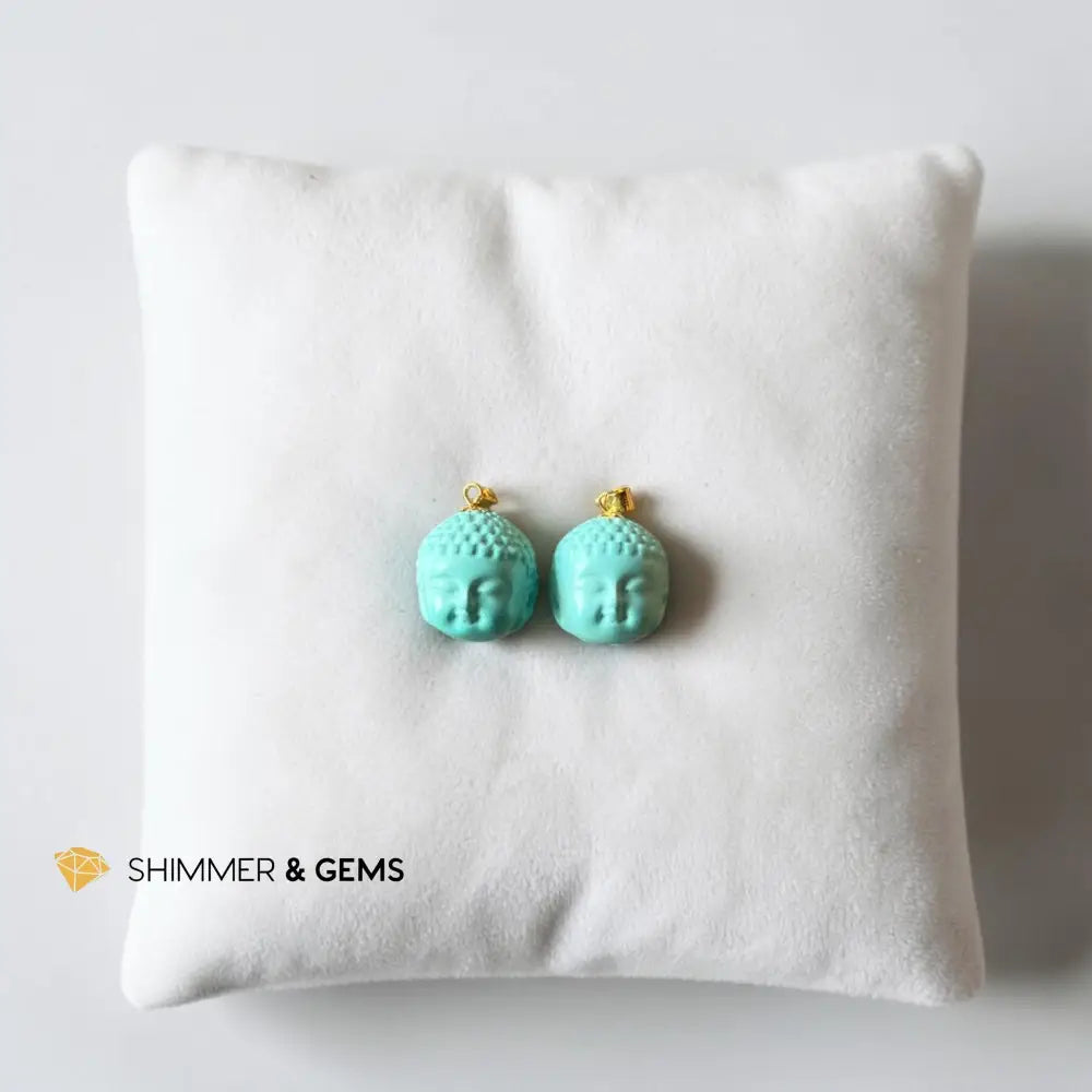 Turquoise Buddha Head 12mm in 18k Solid Gold Pendant - 12mm Pendant
