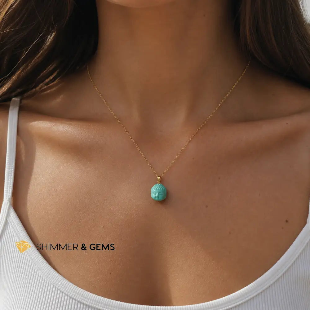Turquoise Buddha Head 12mm in 18k Solid Gold Pendant - 12mm Pendant