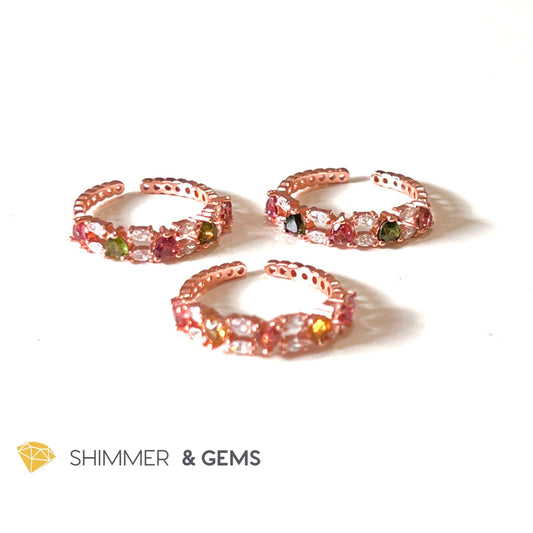 Watermelon Tourmaline 925 Silver Ring (Rose Gold) Adjustable