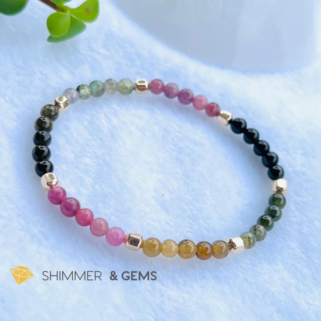 Watermelon Tourmaline (Mixed Tourmaline) 4mm Healing Bracelet with 14k gold filled