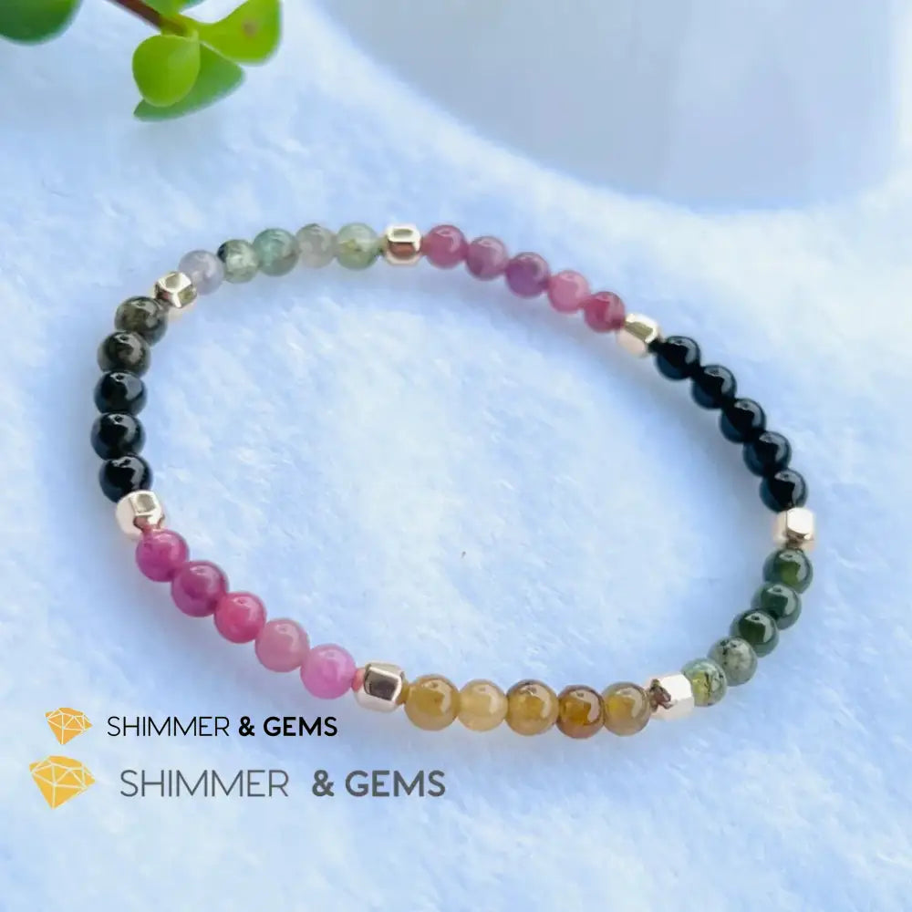 Watermelon Tourmaline (Mixed Tourmaline) 4mm Healing Bracelet with 14k gold filled 5.5” Bracelets