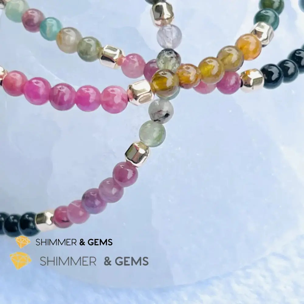 Watermelon Tourmaline (Mixed Tourmaline) 4mm Healing Bracelet with 14k gold filled Bracelets
