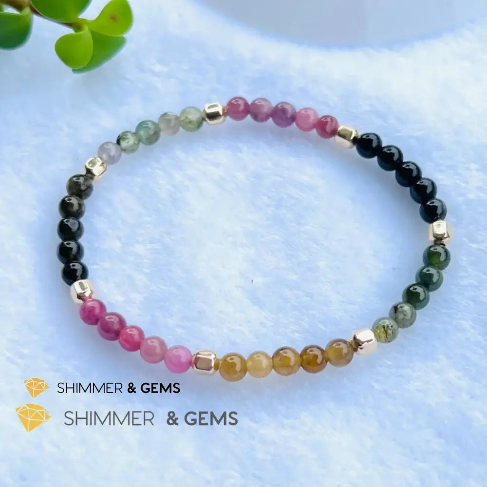 Watermelon Tourmaline (Mixed Tourmaline) 4mm Healing Bracelet with 14k gold filled Bracelets