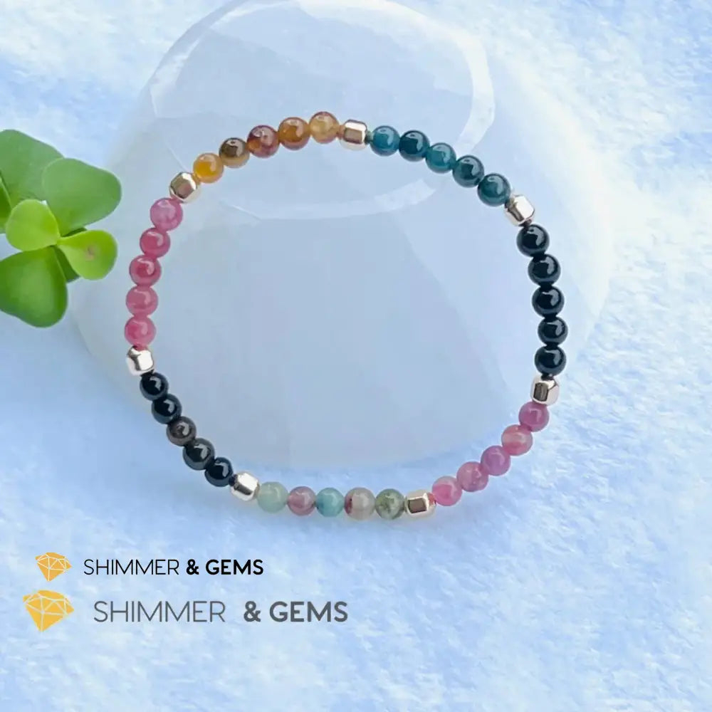 Watermelon Tourmaline (Mixed Tourmaline) 4mm Healing Bracelet with 14k gold filled Bracelets