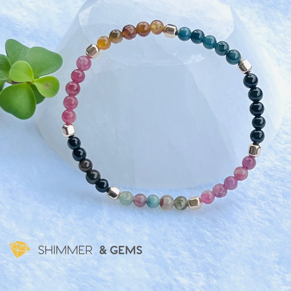 Watermelon Tourmaline (Mixed Tourmaline) 4mm Healing Bracelet with 14k gold filled