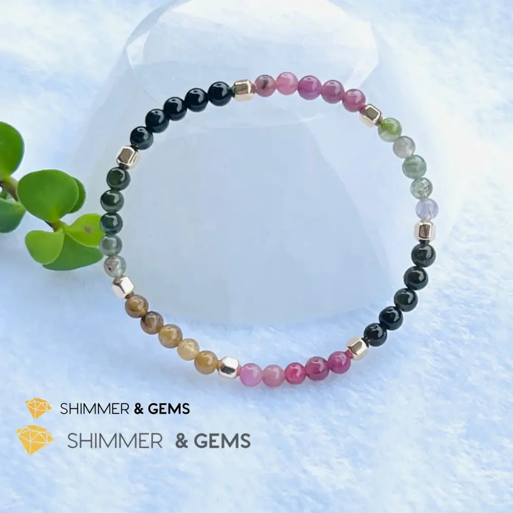 Watermelon Tourmaline (Mixed Tourmaline) 4mm Healing Bracelet with 14k gold filled Bracelets