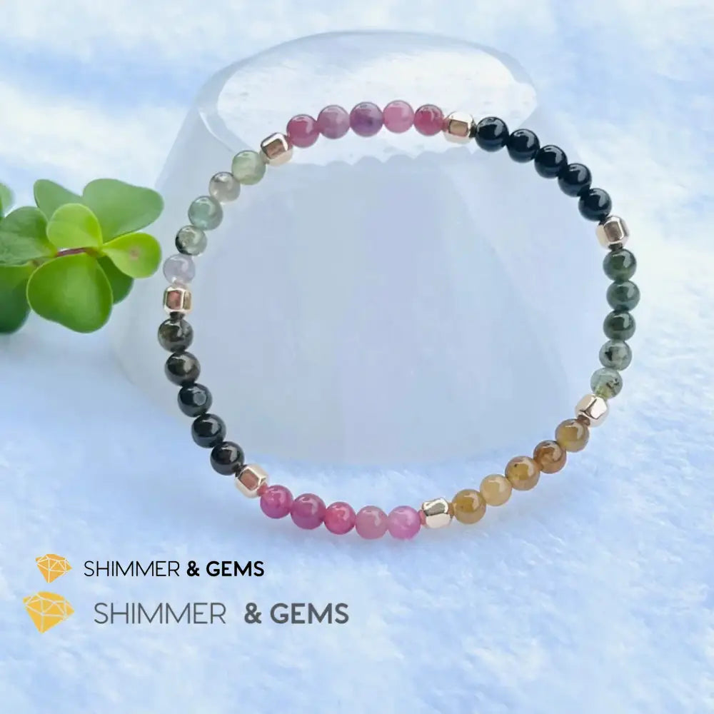 Watermelon Tourmaline (Mixed Tourmaline) 4mm Healing Bracelet with 14k gold filled Bracelets