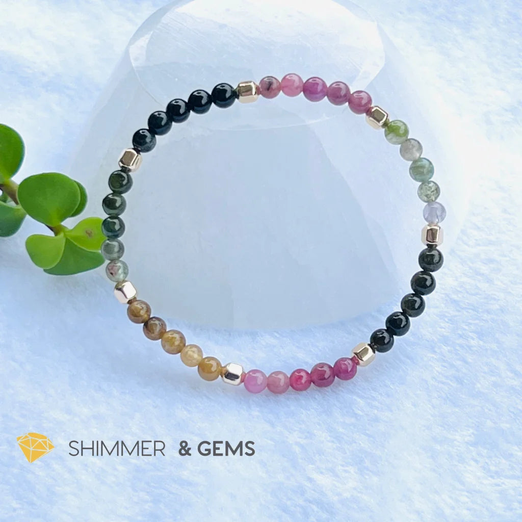 Watermelon Tourmaline (Mixed Tourmaline) 4mm Healing Bracelet with 14k gold filled