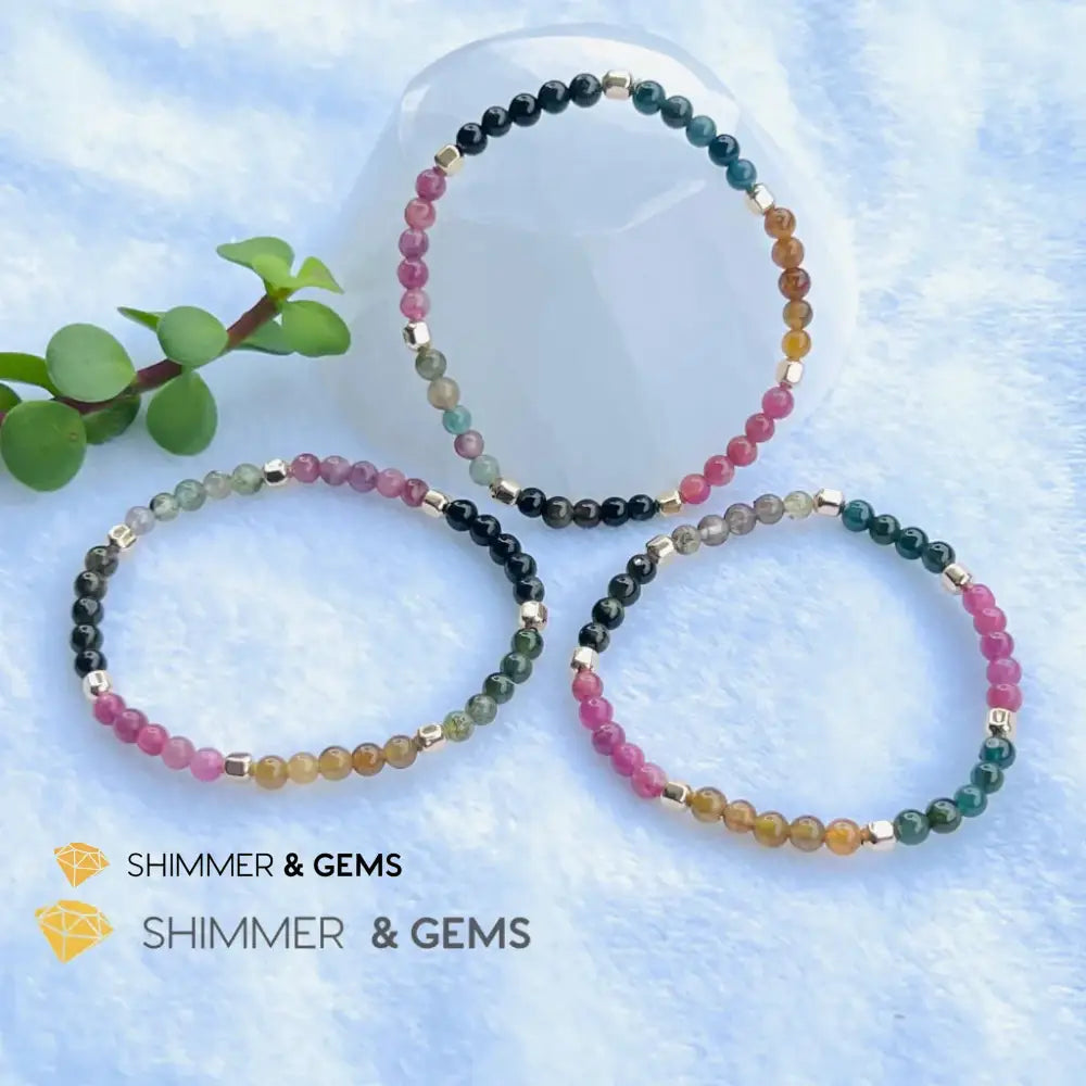 Watermelon Tourmaline (Mixed Tourmaline) 4mm Healing Bracelet with 14k gold filled Bracelets